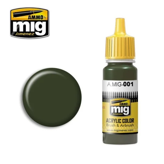 RAL 6003 Olive Green Acrylic Paint OPT.1 17ml Mig A.MIG-0001-RAL 6003 Olive Green Acrylic Paint OPT.1 17ml Mig - A.MIG-0001