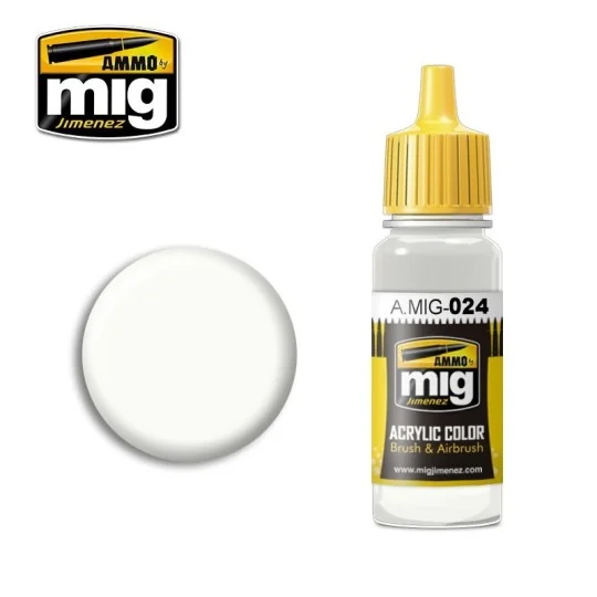 Peinture acrylique CAMOUFLAGE BLANC LAVABLE 17ml Mig AMMO - MIG Jimenez A.MIG-0024 - 1 A.MIG-0024-Peinture acrylique CAMOUFLAGE BLANC LAVABLE 17ml Mig - A.MIG-0024