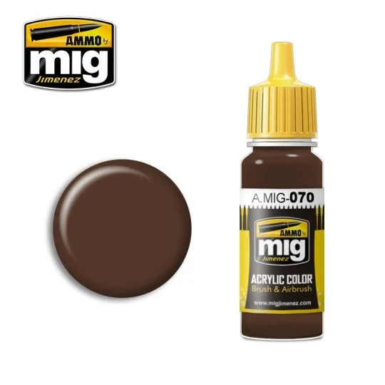 Peinture acrylique TERRE FONCÉE BRUN MOYEN (BS 450) 17ml Mig AMMO - MIG Jimenez A.MIG-0070 - 1 A.MIG-0070-Peinture acrylique TERRE FONCÉE BRUN MOYEN (BS 450) 17ml Mig - A.MIG-0070