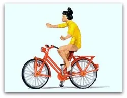 Preiser 28181 figures, woman riding a bicycle without holding the h...