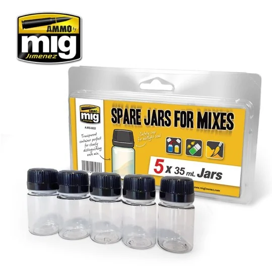 Transparent mixing jars 5 x 35ml Mig A.MIG-8033-Transparent mixing jars 5 x 35ml Mig - A.MIG-8033