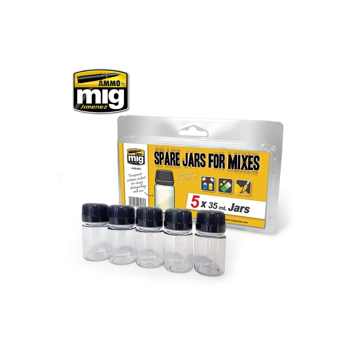 Pots transparents pour mélanges 5x 35ml Mig AMMO - MIG Jimenez A.MIG-8033 - 1