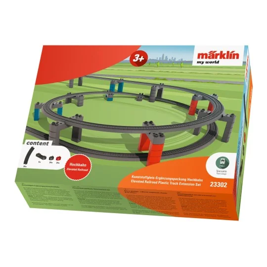 Marklin_23302-Marklin 23302 Coffret de voies complémentaire pour voie en plastique, Chemin de fer aérien - My World