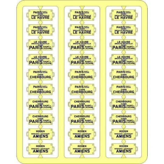 Ree Modeles XB 054 Route Plates for Passenger Cars, West - Ree Mode... XB-054-Ree Modeles XB 054 Route signs for passenger cars, West, blue lettering - XB-054