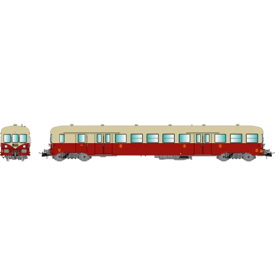 R37_HO41250-R37 HO41250 Remorque d'autorail ZR 27113, 2ème classe, SNCF, rouge et crème, ep. III