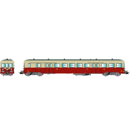 R37_HO41252-R37 HO41252 Remorque d'autorail ZS 17206, remorque pilote, 1ère /2ème classe, SNCF, rouge et crème, ep. III