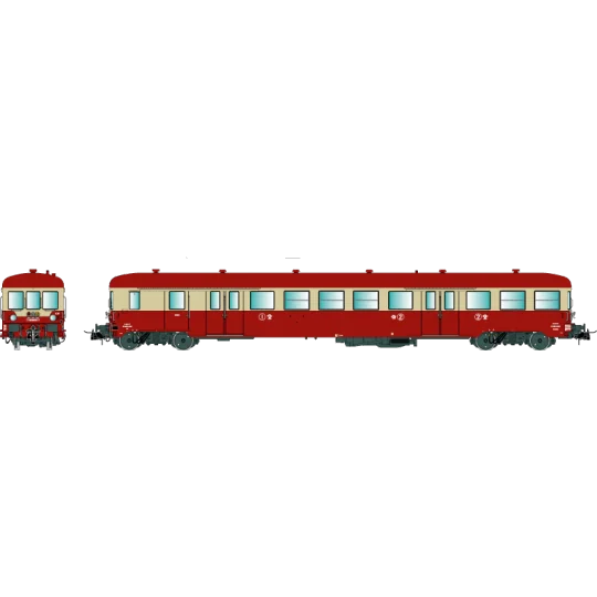 R37_HO41257-R37 HO41257 Remorque d'autorail ZR ABD X 17201, remorque pilote, 1ère/2ème classe, SNCF, rouge et crème, toit rouge, ep. IV
