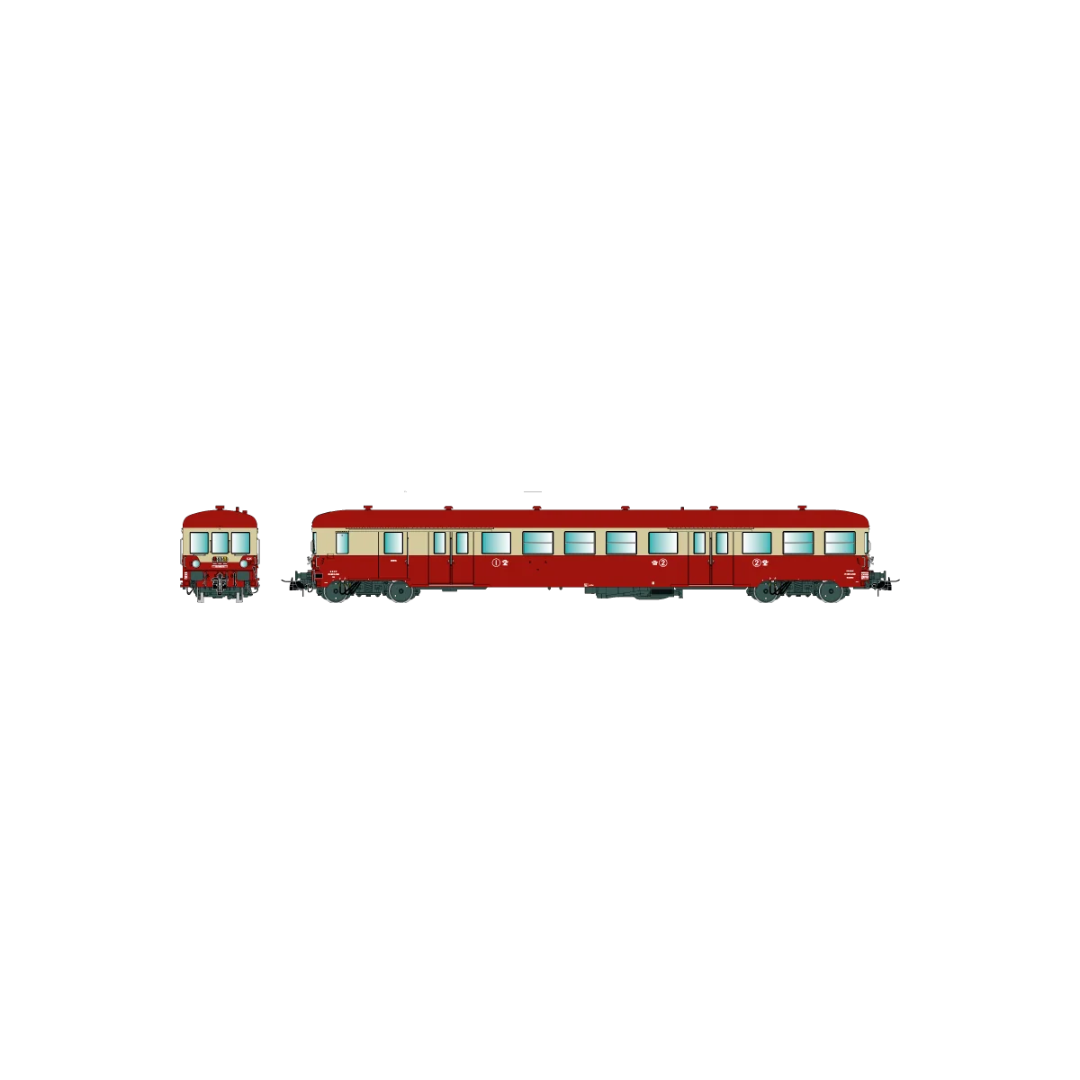 R37 HO41257 Remorque d'autorail ZR ABD X 17201, remorque pilote, 1ère/2ème classe, SNCF, rouge et crème, toit rouge, ep. IV Rail