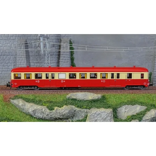 R37_HO41257-R37 HO41257 Remorque d'autorail ZR ABD X 17201, remorque pilote, 1ère/2ème classe, SNCF, rouge et crème, toit rouge, ep. IV