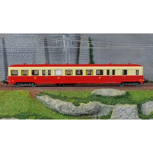 R37_HO41264-R37 HO41264 Remorque d'autorail ZR BD 27135, 2ème classe, SNCF, rouge et crème, toit rouge, ep. IV