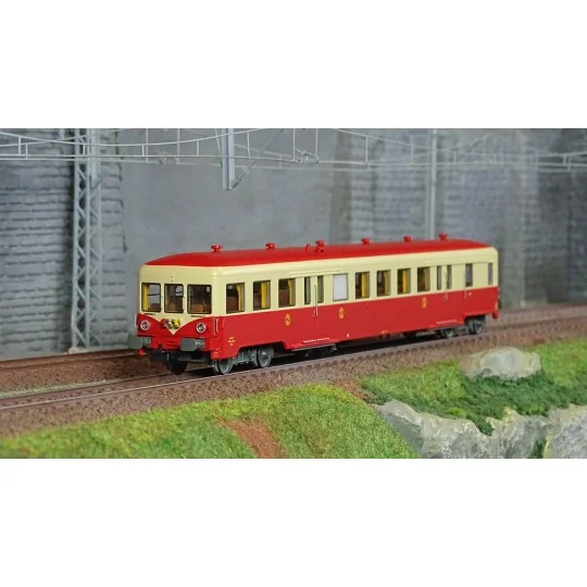 R37_HO41264-R37 HO41264 Remorque d'autorail ZR BD 27135, 2ème classe, SNCF, rouge et crème, toit rouge, ep. IV
