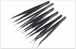 Set of 6 mini precision metal tweezers, non-magnetic - B-6PINCES