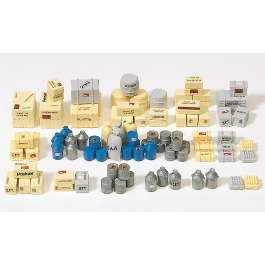 Preiser 17100 Chargement, bidons, tonneaux, caisses de chargement Preiser Preiser_17100 - 1 PREISER_17100-Preiser 17100 Chargement, bidons, tonneaux, caisses de chargement