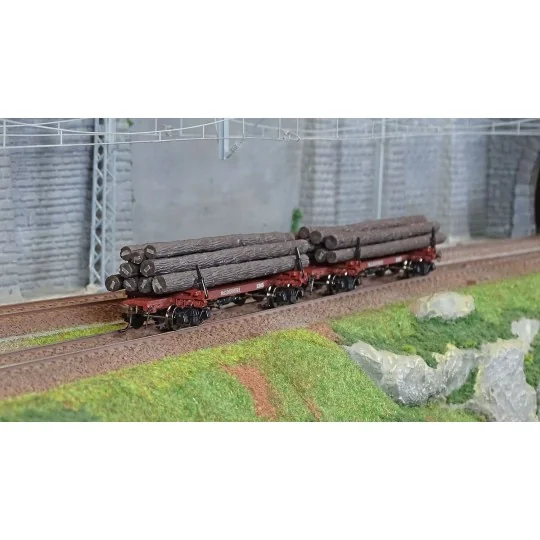 HR6628-Rivarossi HR6628 Set of 2 log wagons, McCloud River, Nos. 1205 and 1207, loaded with timber