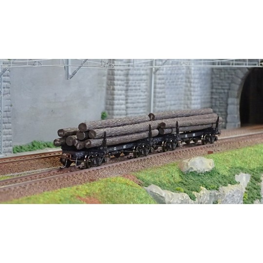 HR6629-Rivarossi HR6629 Set of 2 log wagons, Coos Bay Lumber Co., Nos. 166 and 168, loaded with timber