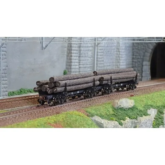 HR6629-Rivarossi HR6629 Set of 2 log wagons, Coos Bay Lumber Co., Nos. 166 and 168, loaded with timber