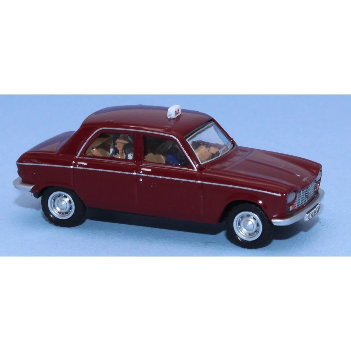 SAI 1626 Peugeot 204, burgundy red taxi, with driver and 2 passengers SAI 1626 Peugeot 204, burgundy red taxi, with driver and 2 passengers