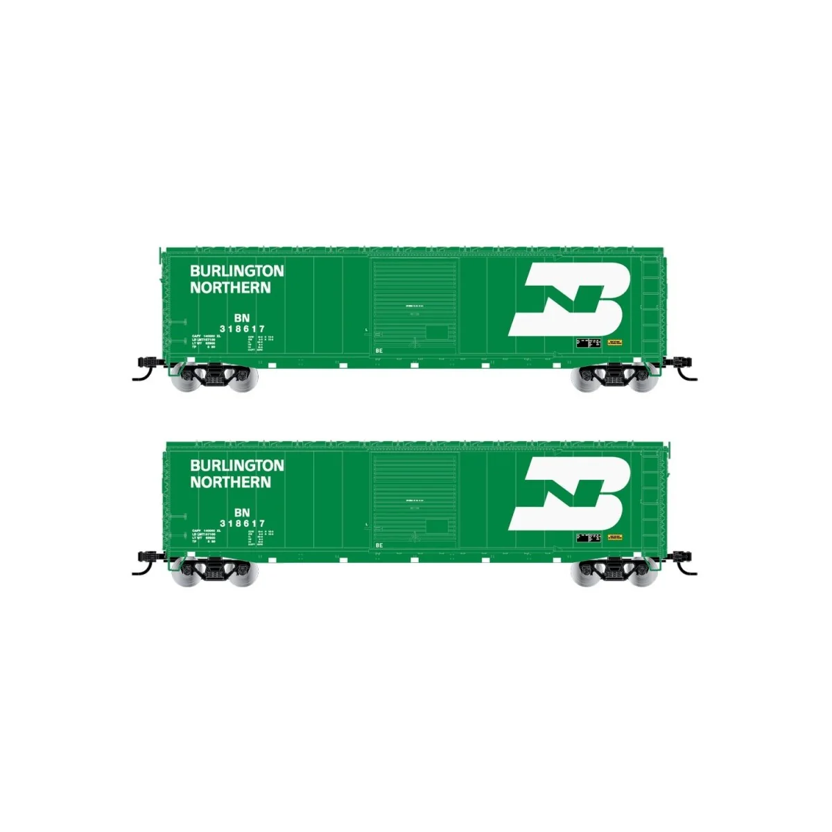 Rivarossi HR6637A Wagon couverts US à bogies, US-Boxcar n°318617, Burlington Northern Rivarossi HR6637A - 3 Rivarossi HR6637A Wagon couverts US à bogies, US-Boxcar n°318617, Burlington Northern Rivarossi HR6637A - 3