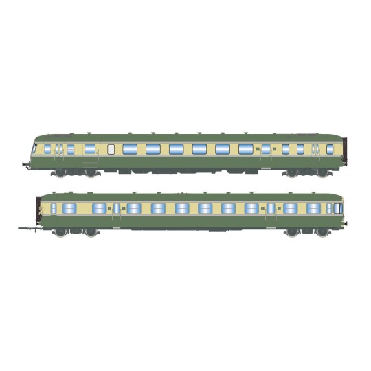 HJ2418S-Jouef HJ2418S Autorail diesel RGP 2 X 2717 + remorque XR 7710, SNCF, vert/beige logo d'origine, digital sonore