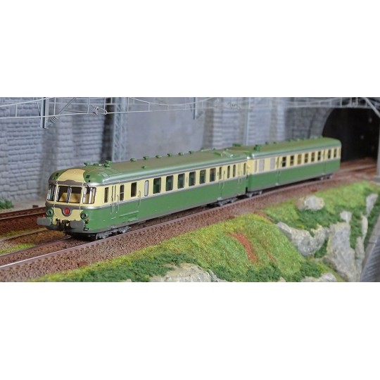 HJ2418-Jouef HJ2418 Autorail diesel RGP 2 X 2717 + remorque XR 7710, SNCF, vert/beige logo d'origine
