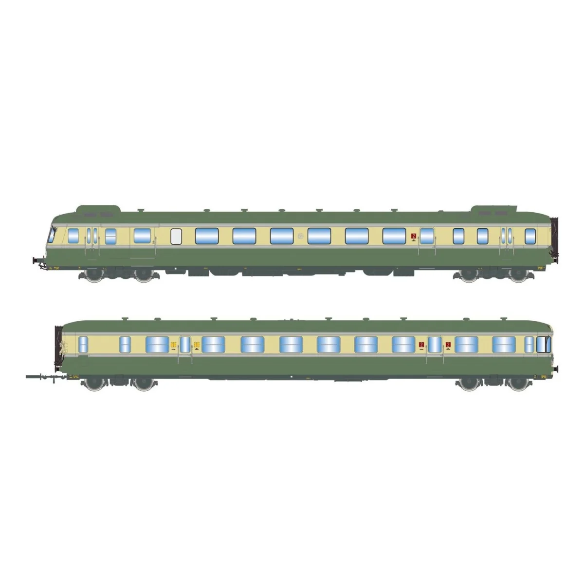 Jouef HJ2419S Autorail diesel RGP 2 X 2716 + remorque XR 7719, SNCF, vert/beige avec déflecteurs de fumée, digital sonore Jouef Jouef HJ2419S Autorail diesel RGP 2 X 2716 + remorque XR 7719, SNCF, vert/beige avec déflecteurs de fumée, digital sonore Jouef