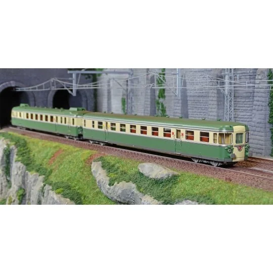 Jouef HJ2419S Autorail diesel RGP 2 X 2716 + remorque XR 7719, SNCF, vert/beige avec déflecteurs de fumée, digital sonore Jouef HJ2419S-Jouef HJ2419S Autorail diesel RGP 2 X 2716 + remorque XR 7719, SNCF, vert/beige avec déflecteurs de fumée, digital sonore