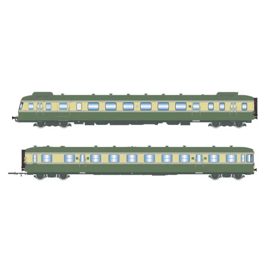 Jouef HJ2420S Autorail diesel RGP 2 X 2712 + remorque XR 7714, SNCF, vert/beige avec déflecteurs de fumée, digital sonore Jouef HJ2420S-Jouef HJ2420S Autorail diesel RGP 2 X 2712 + remorque XR 7714, SNCF, vert/beige avec déflecteurs de fumée, digital sonore