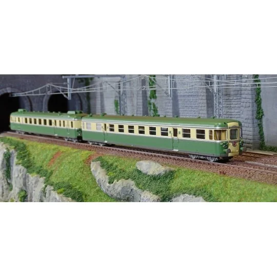 Jouef HJ2420S Autorail diesel RGP 2 X 2712 + remorque XR 7714, SNCF, vert/beige avec déflecteurs de fumée, digital sonore Jouef HJ2420S-Jouef HJ2420S Autorail diesel RGP 2 X 2712 + remorque XR 7714, SNCF, vert/beige avec déflecteurs de fumée, digital sonore