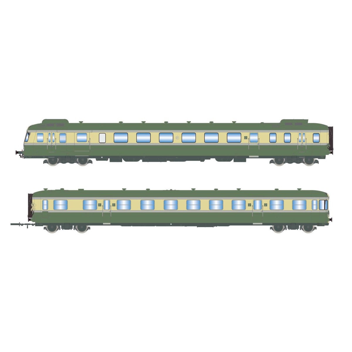 Jouef HJ2420 Autorail diesel RGP 2 X 2712 + remorque XR 7714, SNCF, vert/beige avec déflecteurs de fumée Jouef HJ2420 - 5