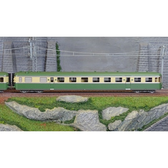 HJ2420-Jouef HJ2420 Autorail diesel RGP 2 X 2712 + remorque XR 7714, SNCF, vert/beige avec déflecteurs de fumée