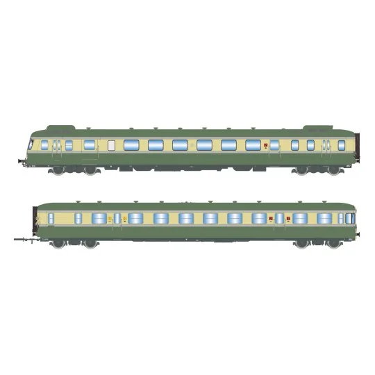 Jouef HJ2429 Autorail diesel RGP 2 X 2719 + remorque XRAB 7708, SNCF, vert/beige avec déflecteurs de fumée Jouef HJ2429 - 5 HJ2429-Jouef HJ2429 Autorail diesel RGP 2 X 2719 + remorque XRAB 7708, SNCF, vert/beige avec déflecteurs de fumée