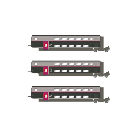 HJ3017-Jouef HJ3017 Set of 3 intermediate TGV Duplex Carmillon cars, SNCF, 2nd class