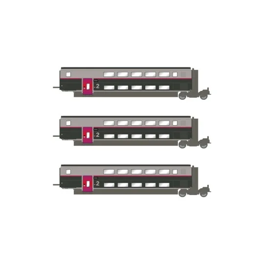 Jouef HJ3017 Set of 3 intermediate TGV Duplex Carmillon cars, SNCF,... HJ3017-Jouef HJ3017 Set of 3 intermediate TGV Duplex Carmillon cars, SNCF, 2nd class