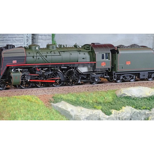 HJ2432S-Jouef HJ2432S Locomotive à vapeur 141 R 420, tender charbon, livrée noire, trait rouge, SNCF, digitale sonore