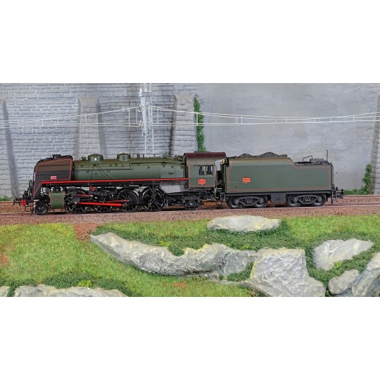 HJ2432-Jouef HJ2432 Locomotive à vapeur 141 R 420, tender charbon, livrée noire, trait rouge, SNCF